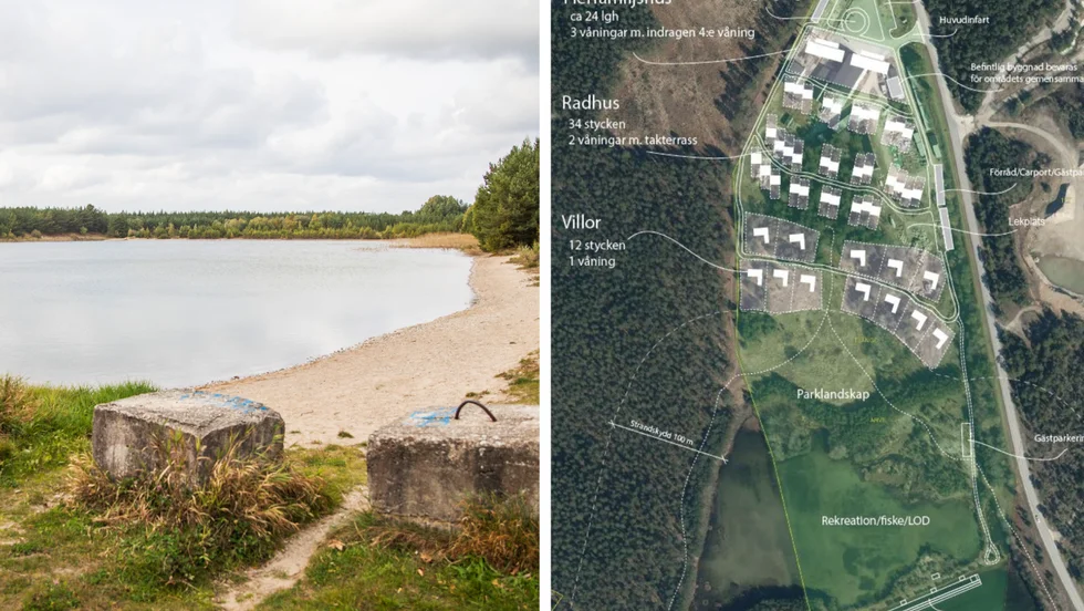 Ett 70-tal bostäder kan i framtiden bli granne med Träkumlagropen. Enligt skissen som lämnats in till Region Gotland vill Betongindustri bygga både villor, radhus och lägenheter i trevåningshus norr om gropen.