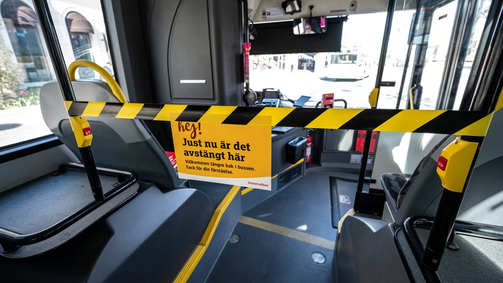 Skånetrafikens bussar anpassade efter coronapandemin. Arkivbild.