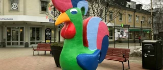 Färgsprakande tupp på torget