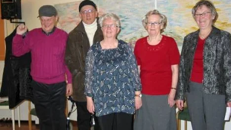SPF Pärlans mannekänger bestod bland andra av från vänster Karl-Erik Sjöberg, Per Nilsson, Margareta Kristiansson, Anna-Greta Wikström och Gertrud Södersten.