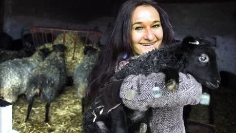 Vid Nygårds i Västerhejde köper Catrin Porsiel de flesta av de pälsskinn hon använder i sin produktion. Under sitt nuvarande gotlandsbesök passar hon på att spana in årets första lammungar.
