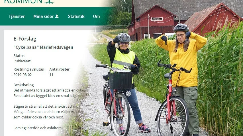 Britt Eriksson och Isabel Ramírez är tycker nya cykelbanan inte lever upp till förväntningarna. Britt är nu med på ett e-förslag att bredda och asfaltera vägen.