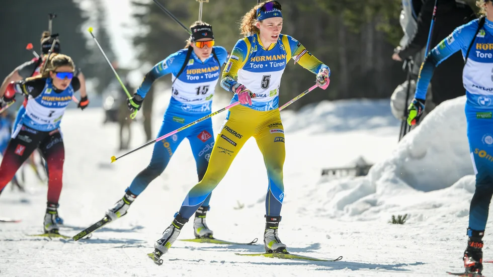 Hanna Öberg under masstarten i VM.