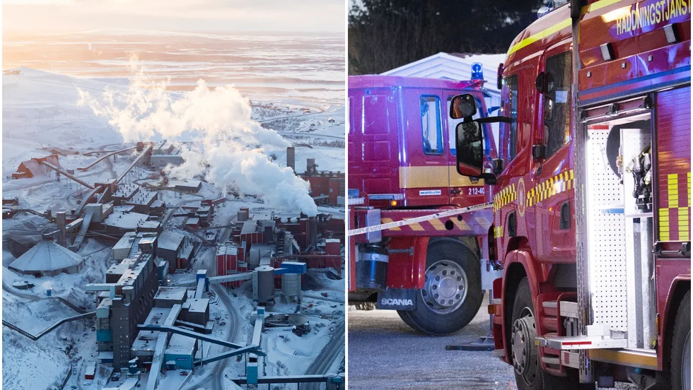 Larm om brand i gruva i Kiruna.