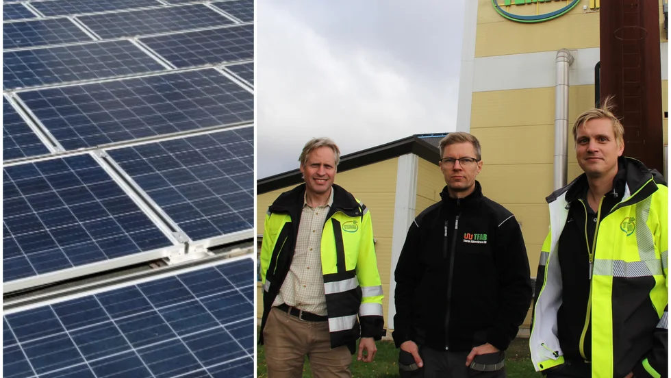 Det kommer att bli solceller på taket till värmeverket i Örbyhus. Enligt Tomas Ulväng, vd för Temab, Henrik Sandin, drifttekniker, och Mattias Eskilsson, miljösamordnare, är förhoppningen att solcellerna ska minska elkostnaden med 40 procent.