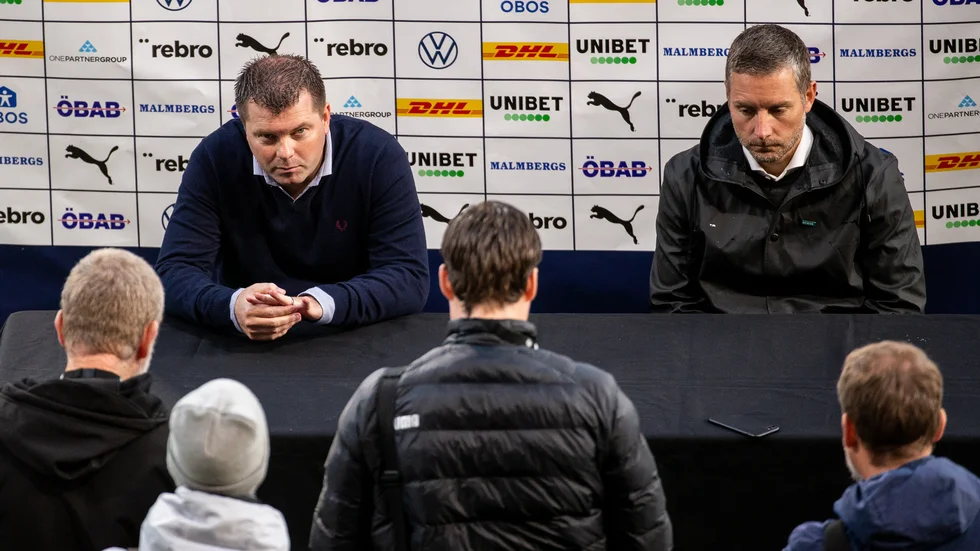 Jens Gustafsson och Axel Kjäll på presskonferensen efter matchen.