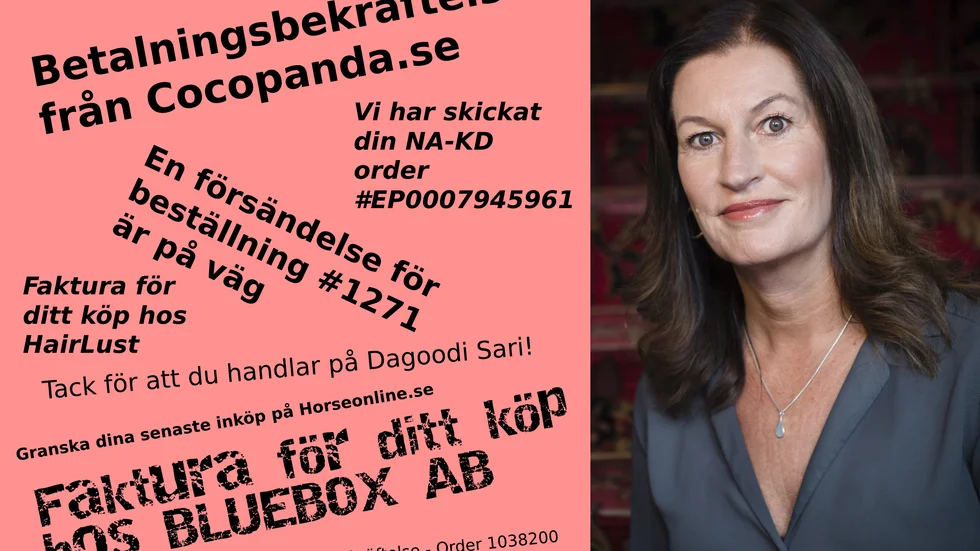 Sari Eriksson, kommundirektör, använder sin jobbmejl för att nätshoppa, trots att policyn anger att så inte bör ske. Här syns flera av de beställningar som hon har gjort under 30 dagar. 
