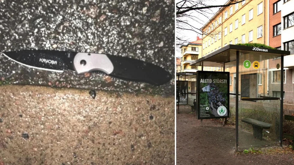Gärningsmannens kniv hittades av polisen inte långt från busshållplatsen där 20-åringen knivhöggs. 