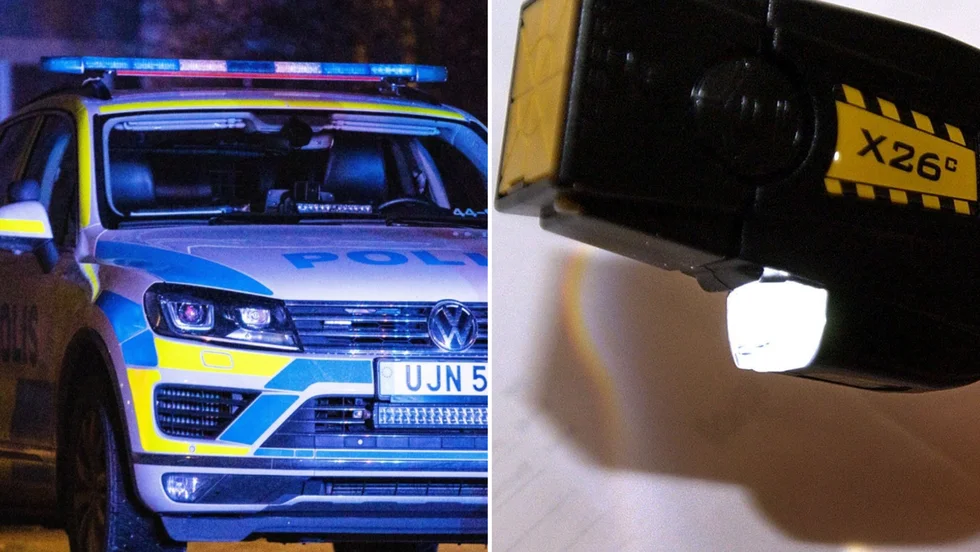 Två män ska ha sprungit från platsen efter att mannen beskjutits med en elpistol, en taser gun. 