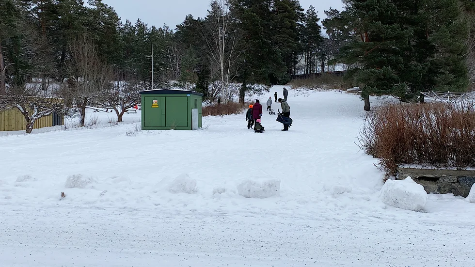 Slänten som kallas Piabacken har använts som pulkabake i generationer, trots att den mynnar ut på den trafikerade Ängsvägen.