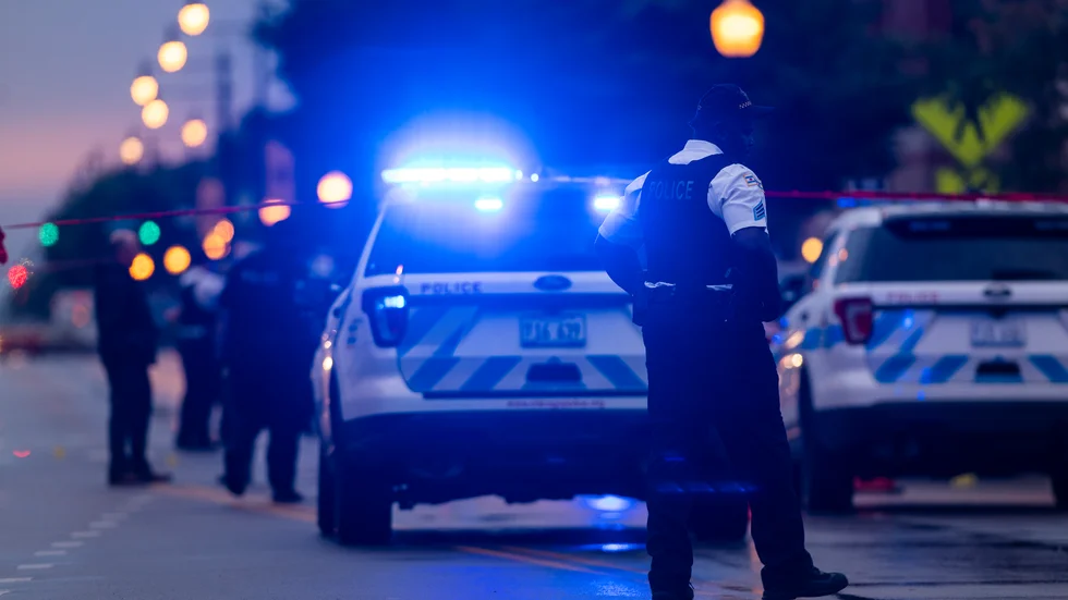 Polisen i Chicago vid skottlossningen vid en begravning i Chicago.