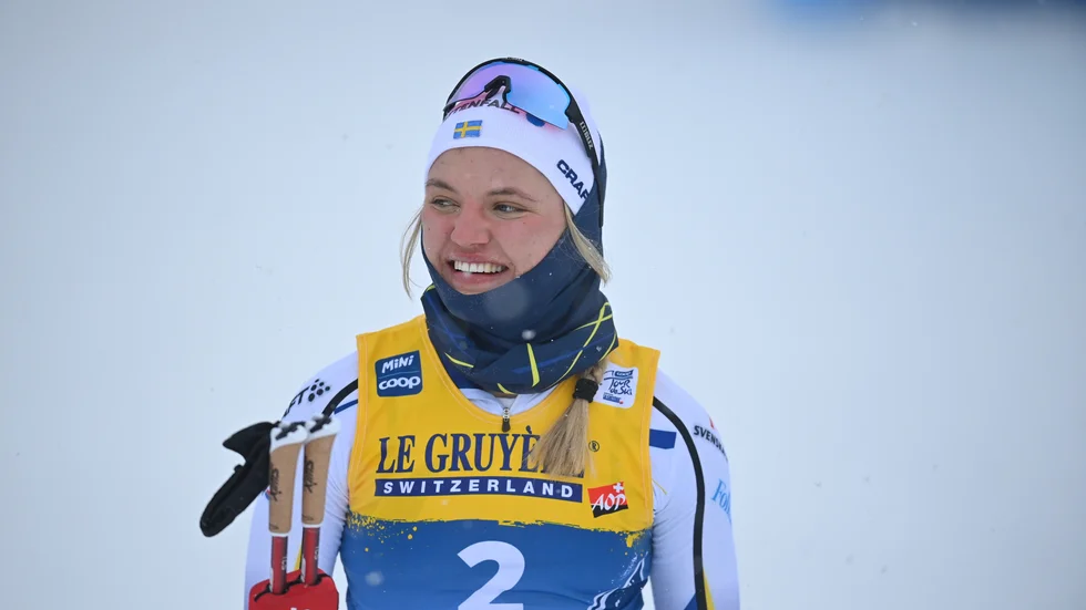 Linn Svahn efter segern i fredagens sprint. På lördagen vann hon även den andra etappen i Tour de Ski.