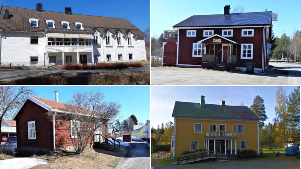 Hus som anses bevarandevärda. Uppe från vänster församlingshemmet, ritat av arkitekt Poul Stape och byggt 1957, Buregafflas klubbhus som var byggt cirka 1900. Nere torpet för soldat Kanon byggt före 1844, som står kvar på sin ursprungliga plats. T h det gamla ålderdomshemmet byggt på 1920-talet. 