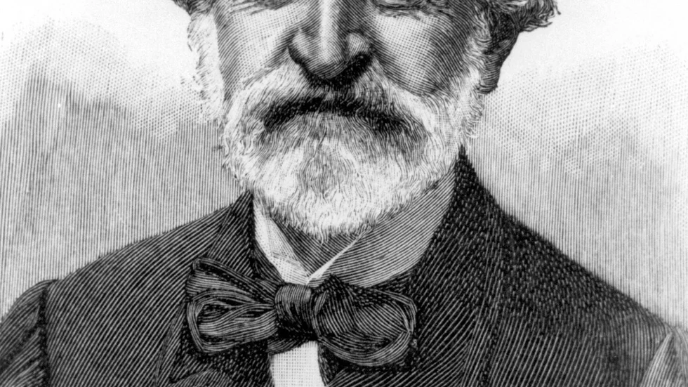 Teckning föreställande den italienske kompositören Giuseppe Verdi. Arkivbild.