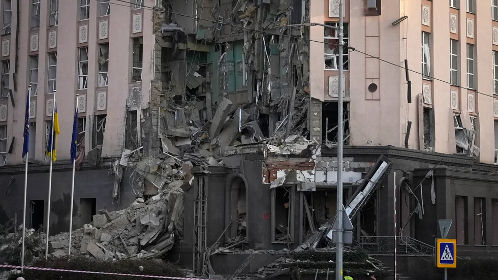 Ett hotell i Kiev fick stora skador i de ryska attackerna på nyårsafton.