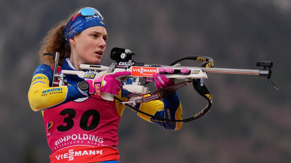 Hanna Öberg gjorde en strålande tredjesträcka i söndagens stafett i Antholz. Arkivbild.