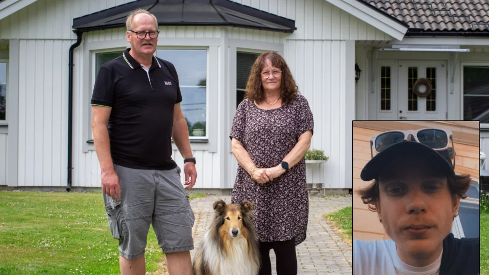 Helmuth och Pia Schütze tillsammans med vakthunden Birk, och Rasmus Uddin som tillkallade polis.