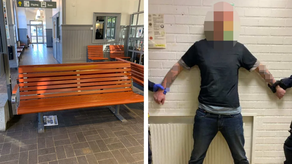 Den 40-årige mannen misshandlade, enligt åklagaren, en äldre man på resecentrum i Mjölby. (Bilderna är hämtade ur förundersökningen.) 