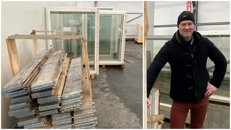 I logistikföretaget Wiklunds återvinningsbutik i Fyrislund ska material som inte använts vid byggen säljas berättar Magnus Rödin, återbruksansvarig på bolaget.
