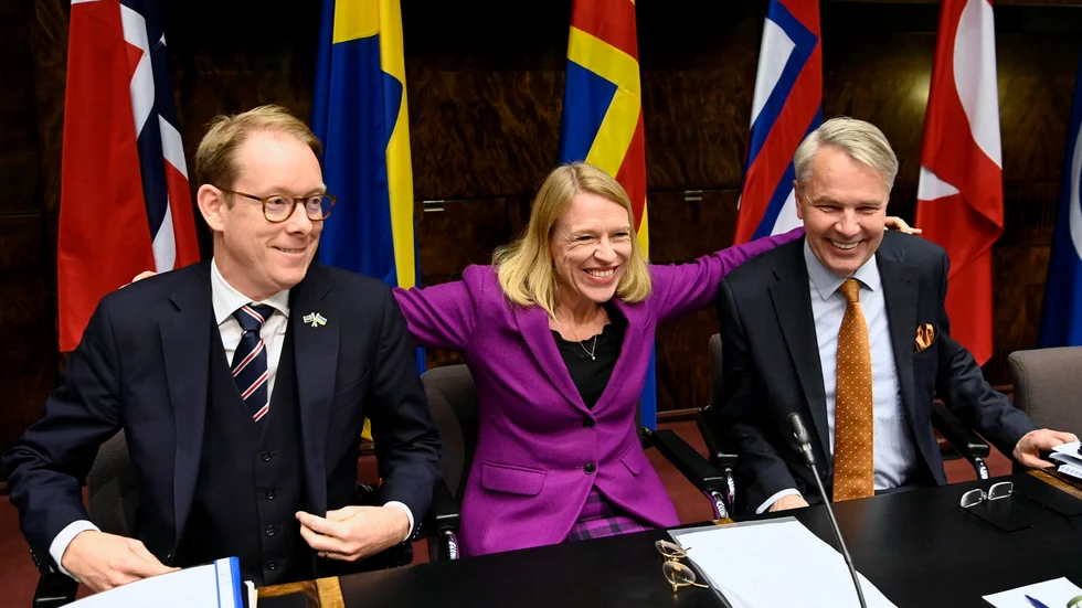 Norden kan stoltsera med ett av de äldsta regionala samarbetena i världen. Bilden visar ett utrikesministermöte 2022 i Helsingfors med Sveriges Tobias Billström, Norges Anniken Huitfeldt och Finlands Pekka Haavisto, som numera har ersatts av Elina Valtonen.