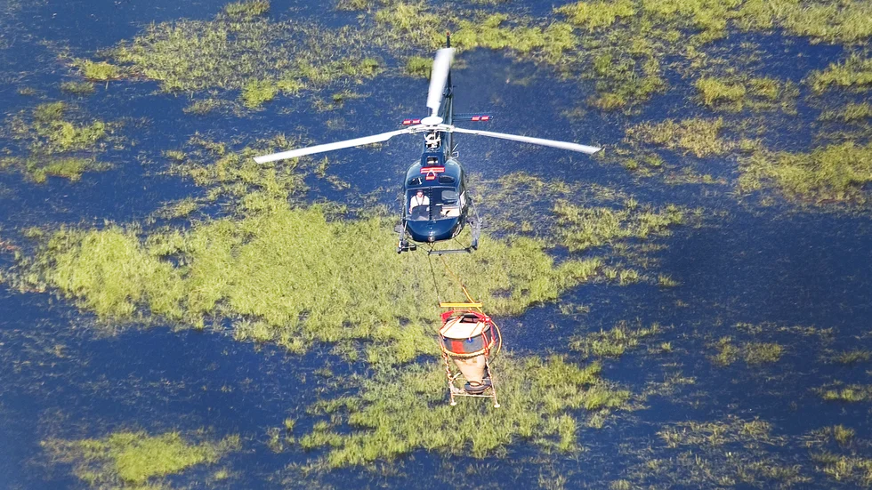 Det biologiska bekämpningsmedlet sprids från helikopter. Men i nuläget saknas pengar till en effektiv insats mot myggen i området runt Nedre Dalälven.