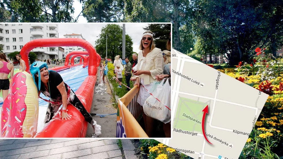 Norges längsta vattenrutschbana testades längs Trechowsgate i Oslo i juni. Måhända den i Luleå blir något liknande?