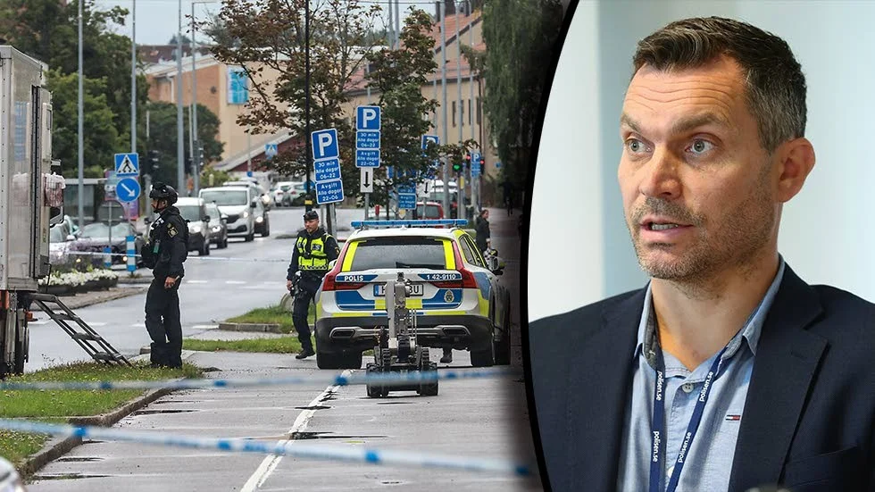 Så här såg det ut på Nya Tanneforsvägen i fredags. Kommisarie Daniel Axelsson är irriterad över den här typen av händelser med misstänkta föremål.