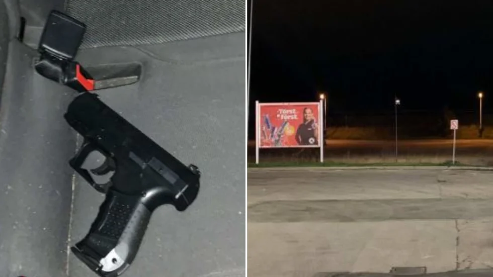Vapnet som sätts i samband med det grova olaga tvånget och till höger platsen där Strängnäsbon blev av med bilen.