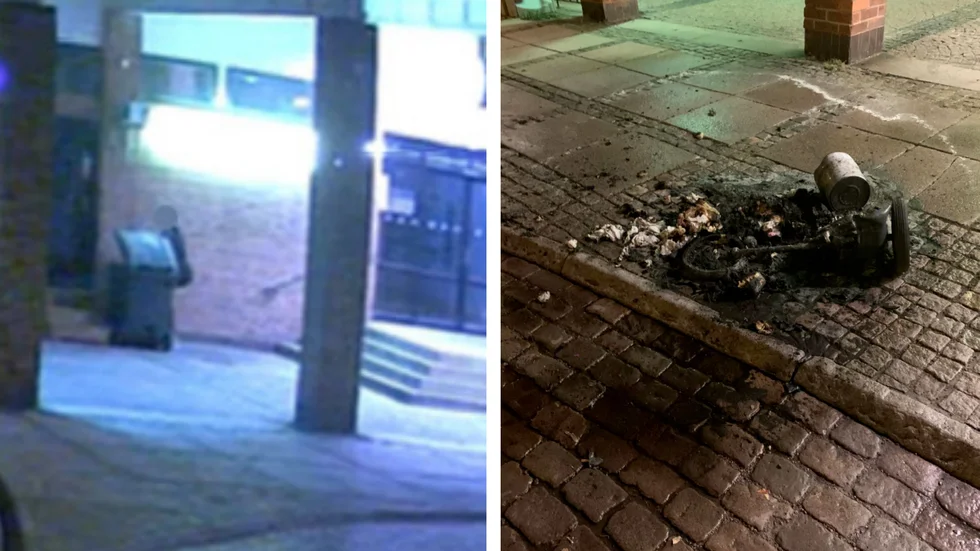 Denn 31-årige mannen filmades av en övervakningskamera när han tänd eld i en soptunna vid resecentrum i Linköping. (Bilderna är hämtade ur förundersökningen.) 