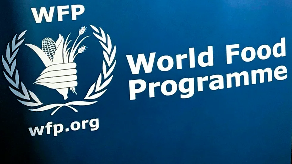 FN-organet WFP:s logotyp. Arkivbild.