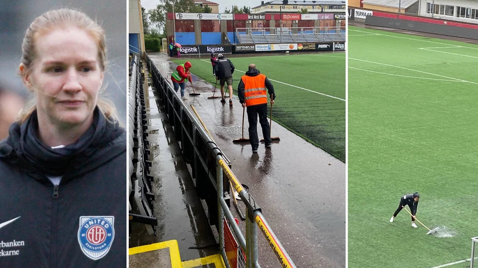 Den stora mängden regn som föll under söndagen hotade Eskilstuna Uniteds hemmamöte med Lidköping i Elitettan.