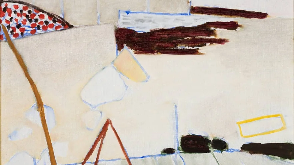 Doneras. Målning av Harald Markson, "Byggplats" från 1967, olja på pannå.