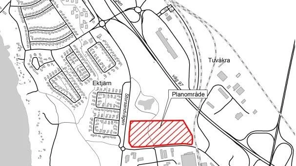 Storhedens industriområde ska utökas med det rödmarkerade området på kartan. Stadsbyggnadsförvaltningen har tagit fram ett förslag till detaljplan som nu ska antas.