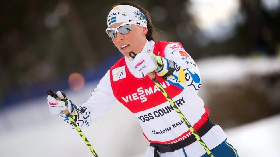 Charlotte Kalla på torsdagens träning i Falun.