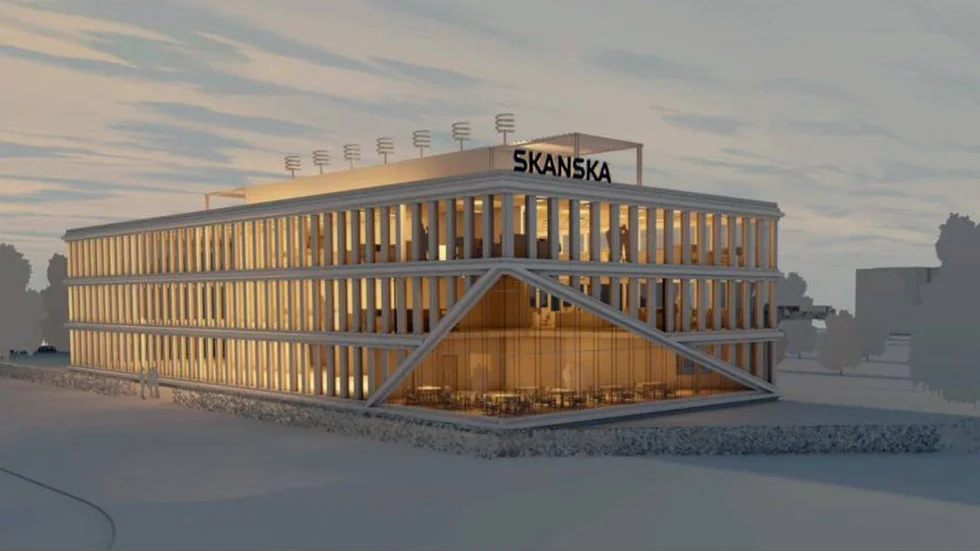 Önskat nytt kontor. Så här tänker sig Skanska att det nya kontoret ska se ut. Vy sedd från Terminalgatan. Skanska har begärt att få köpa marken av Luleå kommun.