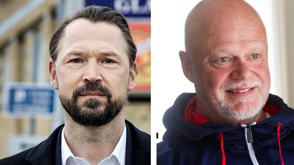 Almtunas klubbchef Andreas Klingberg och nykreterade bollplanket Roger Melin