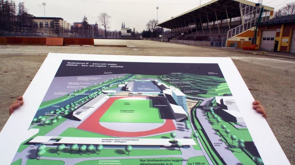 2002. Planer för ombyggnad av Studenternas IP fanns redan då. Illustrationen framtagen av TEMA Arkitekter.