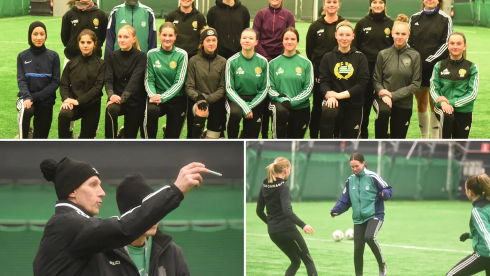 Hultsfreds trupp har förstärkts med spelare från klubbens F06-lag inför säsongen. De ses på den nedre raden. Fredrik Widéen är ny i ledarstaben och Julia Ingemarsson är en av lagets mer rutinerade spelare.