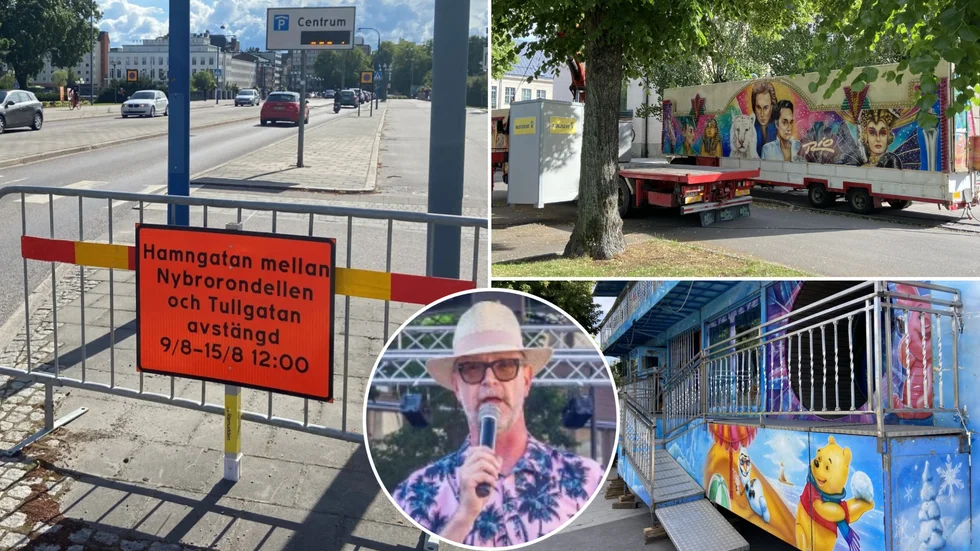 Delar av centrala Hamngatan i Eskilstuna stängs av för trafik då området fylls med tivoli, mat och knallar. Johan Bergquist är projektledare för Eskilstuna marknad.