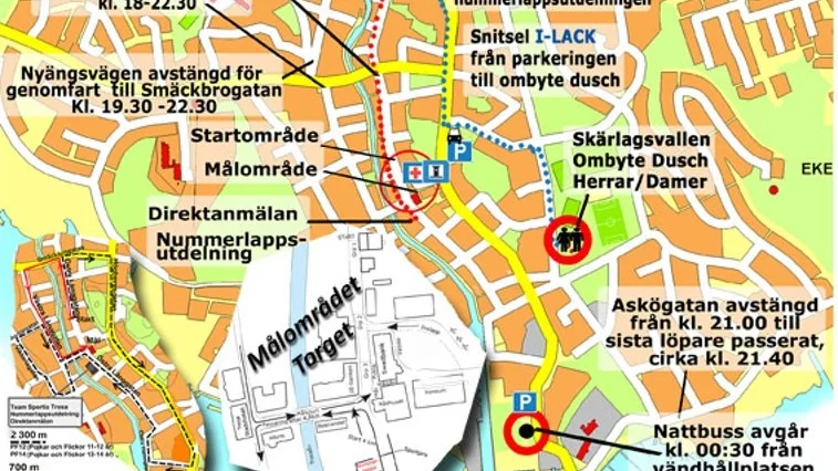 Vissa gator är avstängda under kvällen.Bland annat Smäckbrogatan mellan Östra och Västra Långgatan från 18 och Nyängsvägen från 19.30 till 22.30.