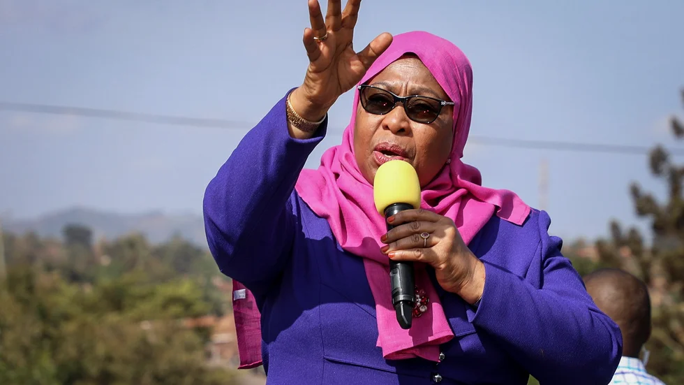 Tanzanias vicepresident Samia Suluhu Hassan under ett tal i Tanga-regionen den 16 mars.