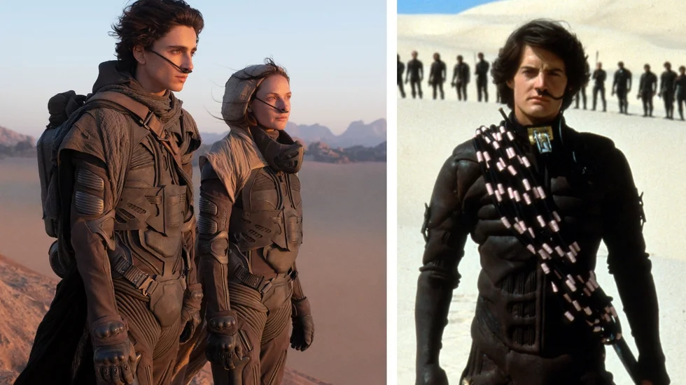 "Dune" då och nu: Timothée Chalamet och Rebecca Ferguson i Denis Villeneuves nya film och Kyle MacLachlan i versionen från 1984 av David Lynch.