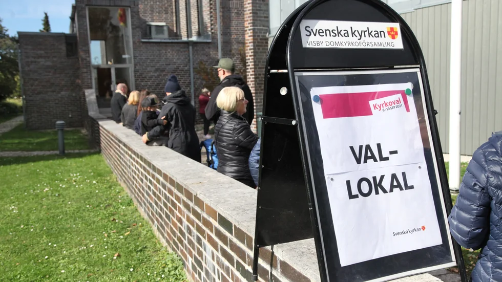 Vallokalen i Visborgskyrkan i Visby under kyrkovalet 2021.