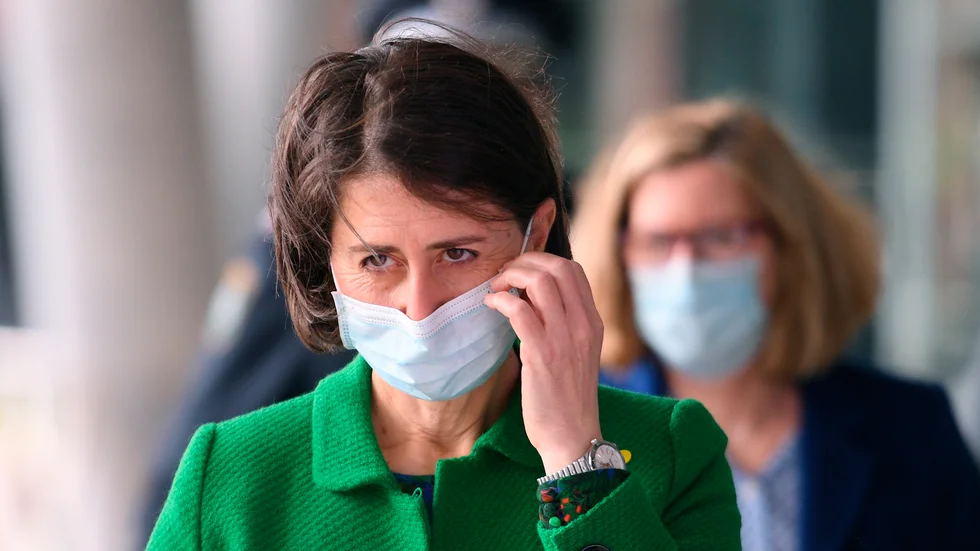 Delstaten New South Wales premiärminister Gladys Berejiklian under en presskonferens om smittan i Sydney på torsdagen.