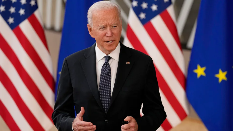 USA:s president Joe Biden under sitt toppmöte med EU:s ledare i Bryssel, den 15 juni.