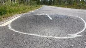 Vägskada som insändarskribenten Kjell Eriksson dokumenterat.