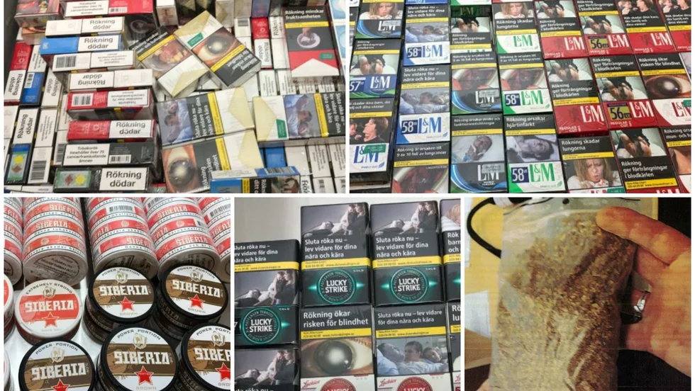 Mängder av cigaretter och snus beslagtogs från butiken som inte hade tillstånd för försäljning enligt den nya tobakslagen. Där hittades också råtobak utan märkning. 