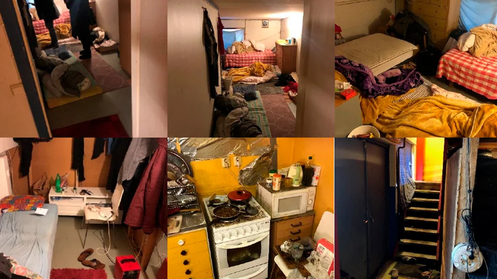 Inte sällan bor människor på arbetsplatsen, ibland under usla förhållanden. Här är bilder tagna under arbetsplatsinspektioner i Uppsala län. "Det kan vara total misär. Det luktar illa, är smutsigt, trångt och för kallt eller för varmt. Det är hemskt", säger regionkoordinator Anna Runesson.