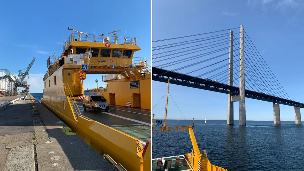Svanhild under första stoppet i Landskrona och vid passagen under Öresundsbron. Svanhild är ungefär dubbelt så stor som Svea.