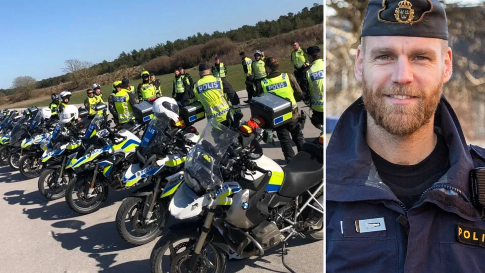 Knappt 20 mc-poliser deltog i veckans avrostning. Till höger Marcus Nyman vid polisen.